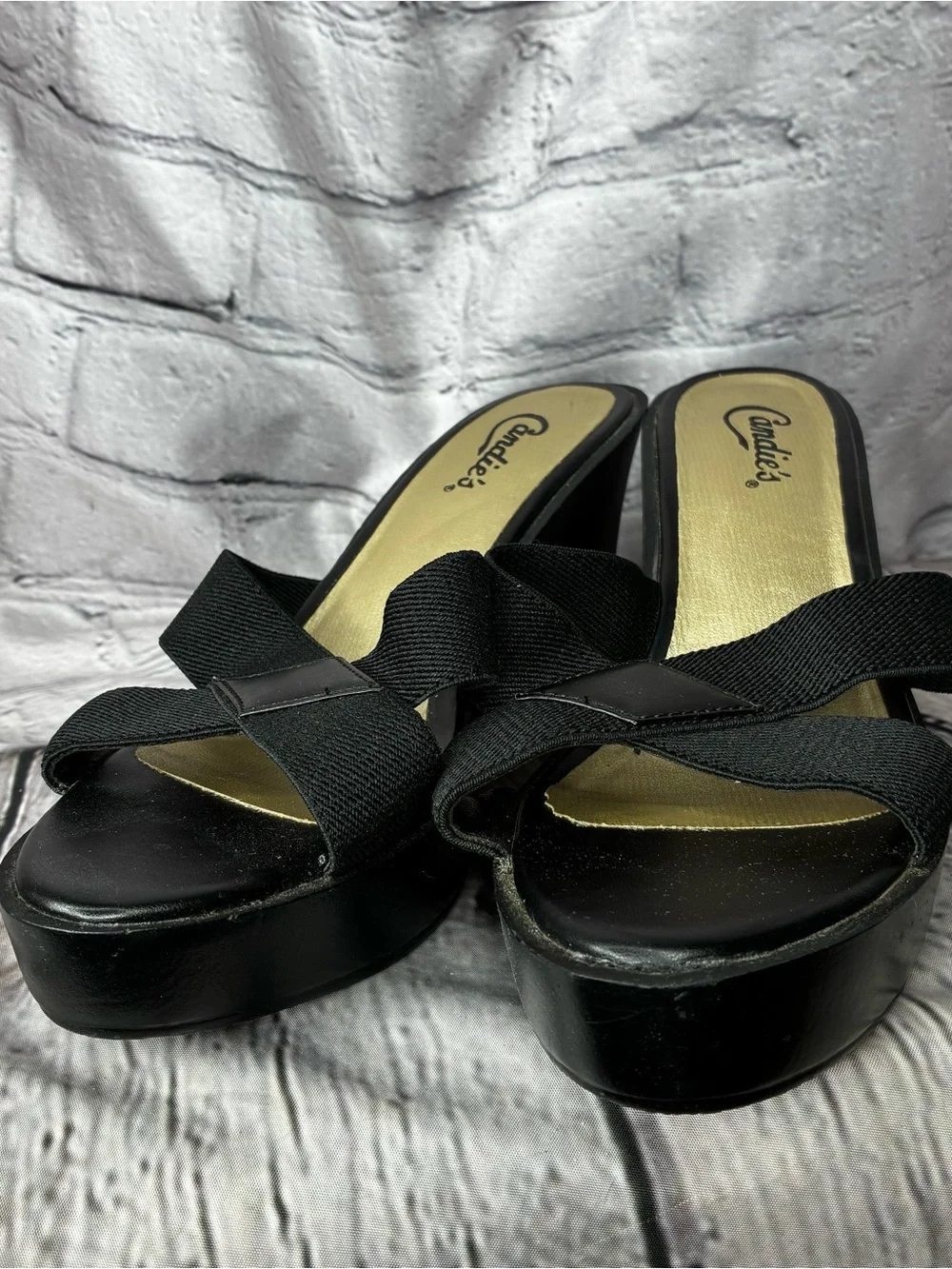 Vtg y2k Candies 90s Grunge Mall Goth Criss Cross Platform Wavy Wedge Sandals 7